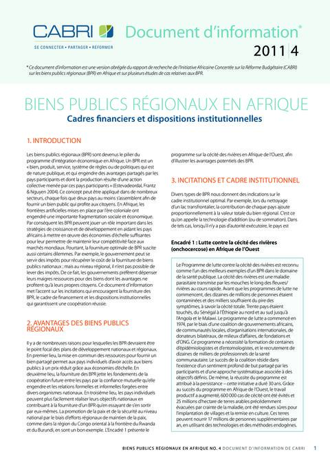 Policy Brief 2011 Cabri Fiscal Policy Regional Public Goods Regional Public Goods In Africa French Brief 4 Rpg French