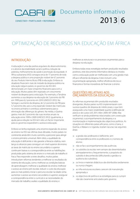 Policy Brief 2013 Cabri Value For Money Education Education Spending In Africa Portuguese Brief 6 Cabri Education Briefing Paper Port