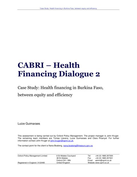 Burkina Faso Case Study Equity And Efficiency Concerns In Health