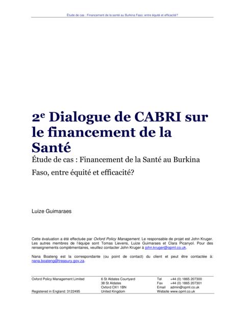 Case Study Financement De La Sante Au Burkina Faso