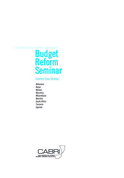 Case Study 2004 Cabri Cabri Seminar Cabri 1St Annual Seminar English 1St Annual Seminar Budget Reform Seminar Case Studies