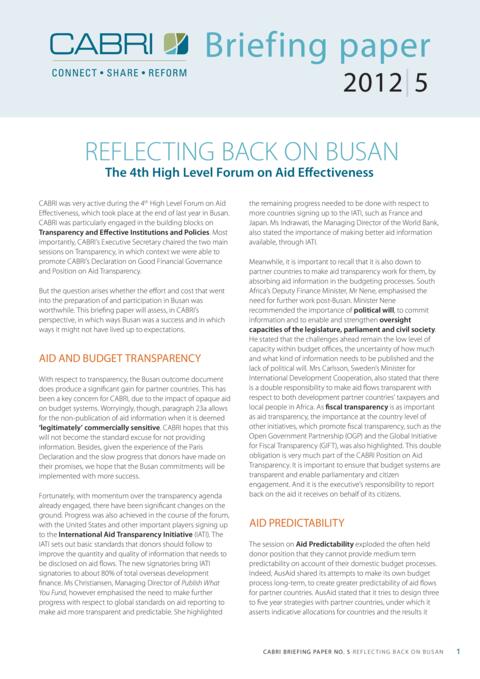 Policy Brief 2012 Cabri Transparency And Accountability Use Of Country Systems English Brief 5 Cabri Busan Note English