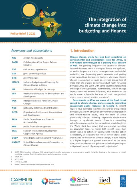 Policy Brief 2021 | The integration of climate change into budgeting and finance
