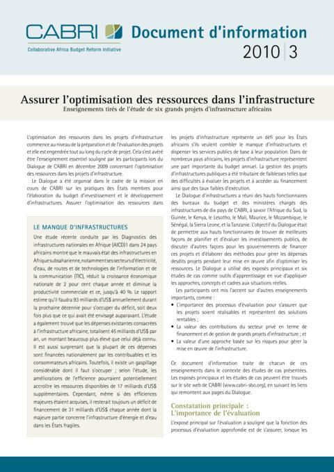 Policy Brief 2010 Cabri Cabri Seminar Cabri 6Th Annual Seminar French Session 4 Infrastructure Brief Francais