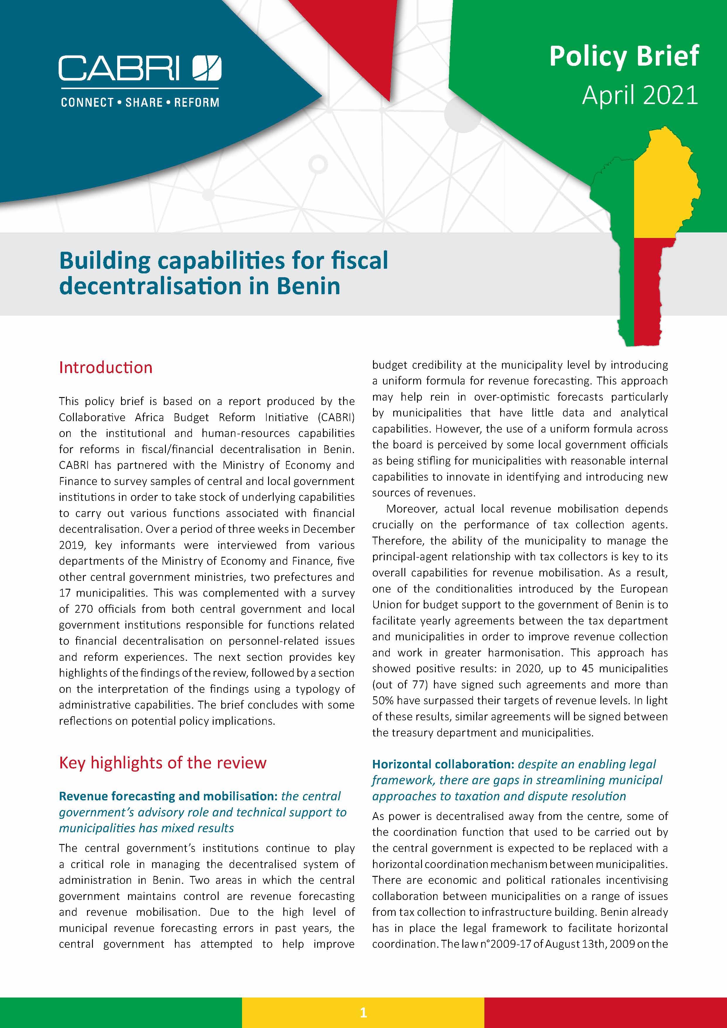 Pfm Benin Policy Brief English