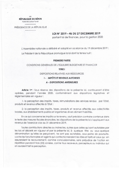 Benin 2020 Approval External Enacted Budget Ministry Of Economy And Finance ECOWASCEN SAD French b79940