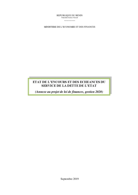 Benin 2020 Execution External Debt Report Ministry Of Economy And Finance ECOWASCEN SAD French 12acf7