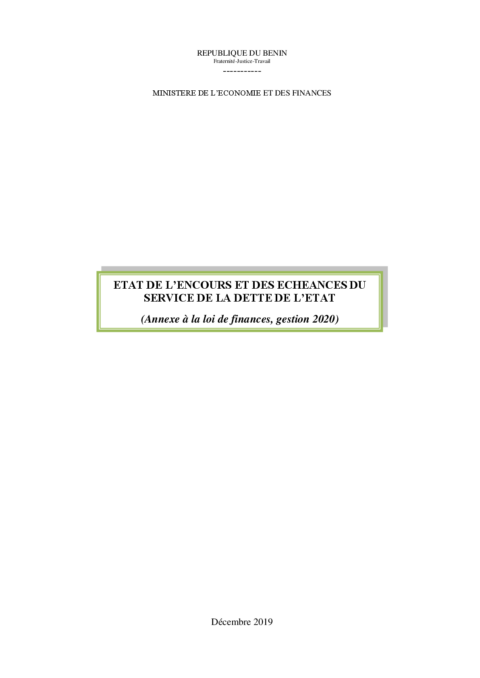 Benin 2020 Execution External Debt Report Ministry Of Economy And Finance ECOWASCEN SAD French 89dbbf
