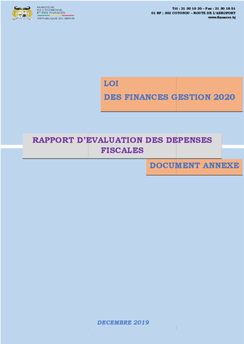 Benin 2020 Execution External Debt Report Ministry Of Economy And Finance ECOWASCEN SAD French df7621