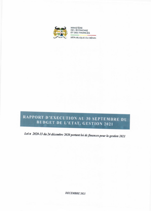 Benin 2021 Execution External In Year Report Ministry Of Economy And Finance ECOWASCEN SAD French 5488cd