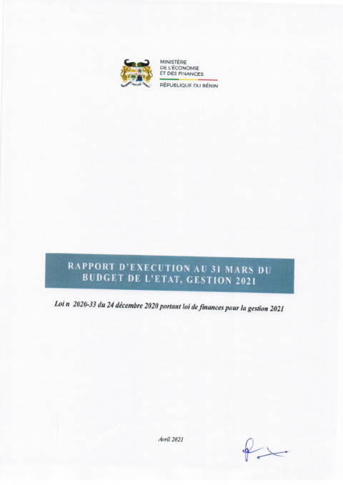 Benin 2021 Execution External In Year Report Ministry Of Economy And Finance ECOWASCEN SAD French bb93d2