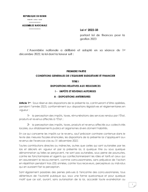 Benin 2023 Approval External Enacted Budget Finance Manual ECOWASCEN SAD French 9b96ac