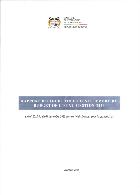 Benin 2023 Execution External In Year Report Ministry Of Economy And Finance ECOWASCEN SAD French 2f8724