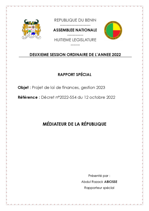 Benin 2023 Oversight External Audit Report Ministry Of Economy And Finance ECOWASCEN SAD French 3a1e4a