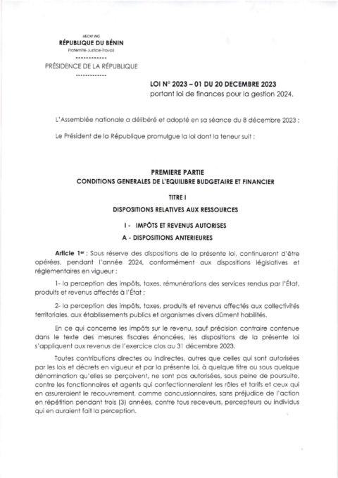 Benin 2024 Approval External Enacted Budget Ministry Of Economy And Finance ECOWASCEN SAD French 27eee3