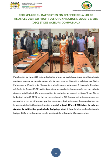 Benin 2024 Execution External In Year Report Institution ECOWASCEN SAD French 054bec