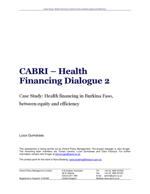 Burkina Faso Case Study Equity And Efficiency Concerns In Health