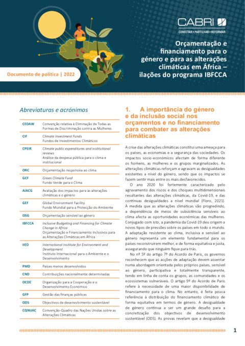 Orçamentação e financiamento para o género e para as alterações climáticas em África – ilações do programa IBFCCA