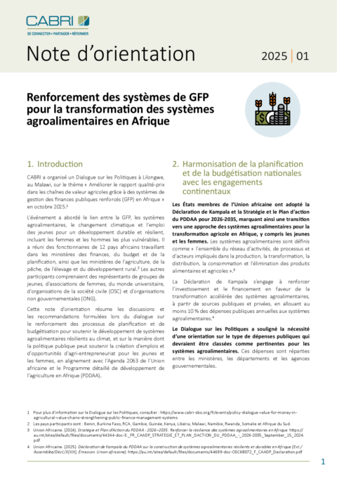 Note dorientation Renforcement des systèmes de GFP pour la transformation des systèmes agroalimentaires en Afrique