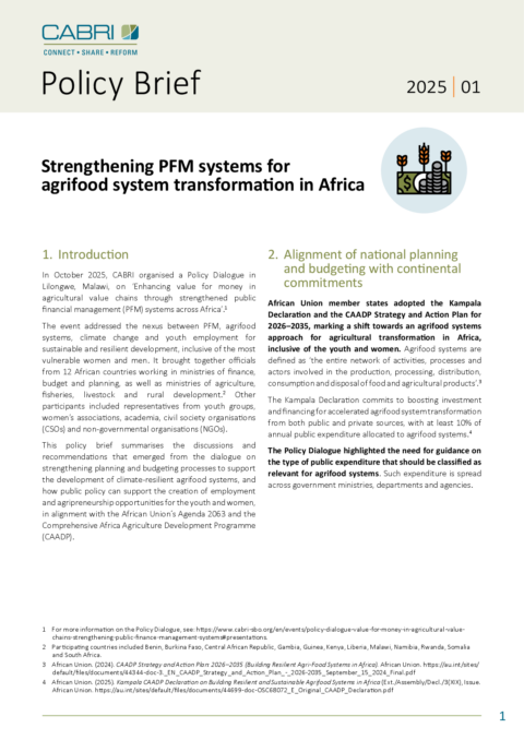 Policy Brief Strengthening PFM systems for agrifood system transformation in Africa