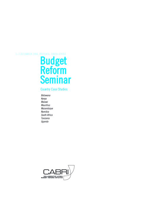Case Study 2004 Cabri Cabri Seminar Cabri 1St Annual Seminar English 1St Annual Seminar Budget Reform Seminar Case Studies