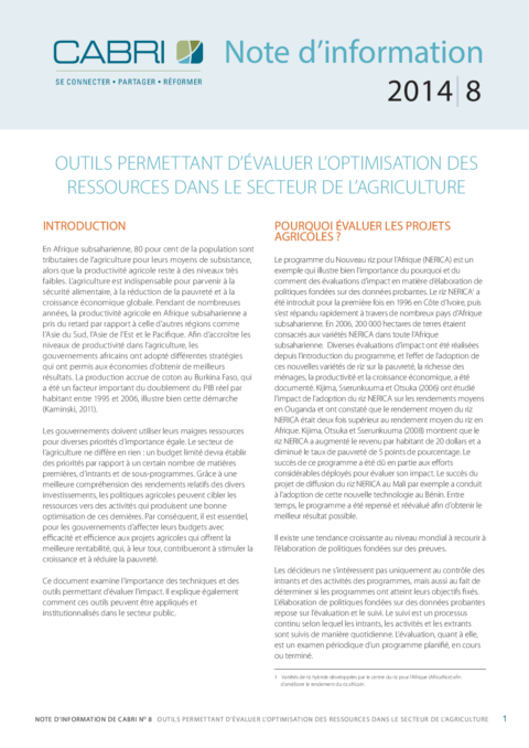 Policy Brief 2014 Cabri Value For Money Agriculture Tools To Assess Vfm In Agriculture French Cabri Agri Briefing Paper French